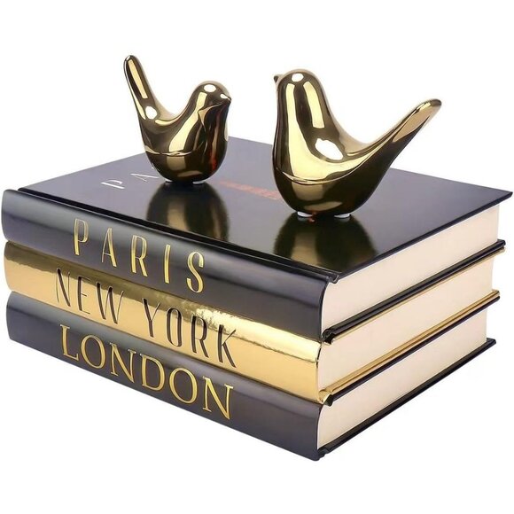 Other - Decorative Books for Home Decor with Small Birds Statues Gold Home Decoration